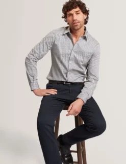 Slim Fit Tonal Geo Stretch Baumwollhemd