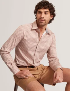 Slim Fit Tonal Geo Stretch Baumwollhemd