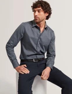 Slim Fit Tonal Geo Stretch Baumwollhemd