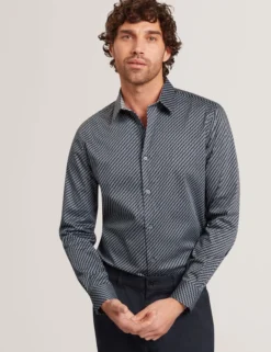 Slim Fit Tonal Geo Stretch Baumwollhemd