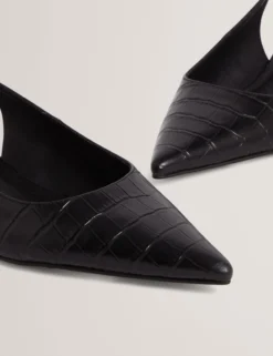 Slingback-Kitten-Heel-Schuhe aus Krokodilleder