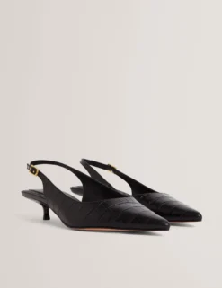 Slingback-Kitten-Heel-Schuhe aus Krokodilleder