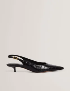 Slingback-Kitten-Heel-Schuhe aus Krokodilleder