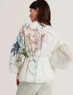 Soft Blooms Puff Sleeve Peplum Top