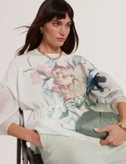 Soft Blooms Puff Sleeve Peplum Top