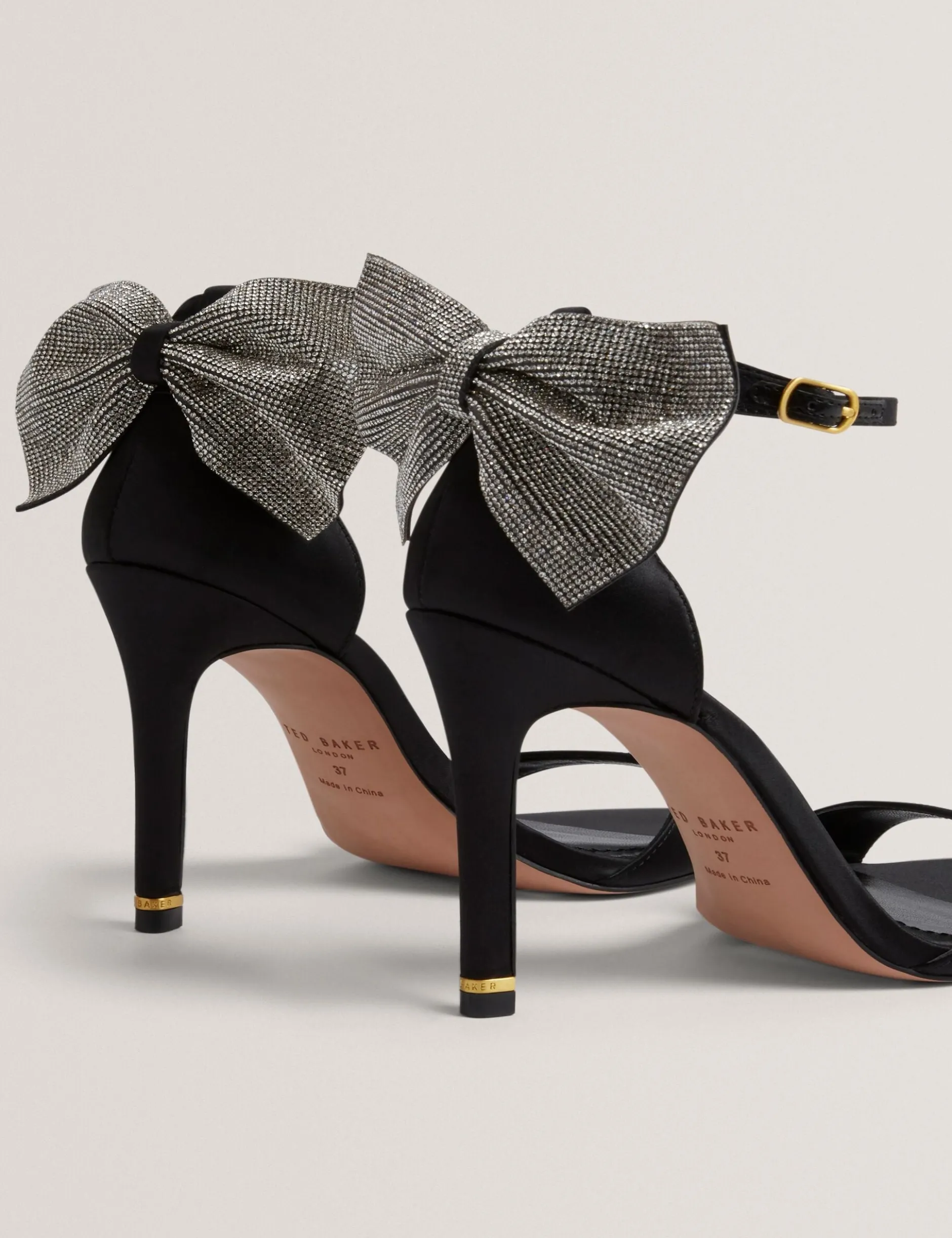Strass-Schleifen-Satin-Stiletto-Sandalen