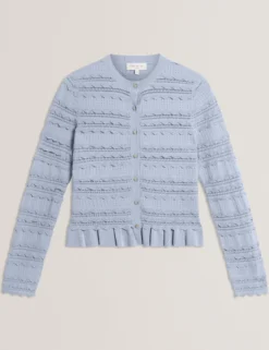 Strickjacke mit Rüschensaum und Rundhalsausschnitt