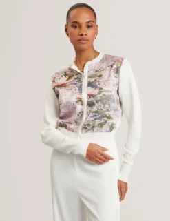 Strickjacke mit Seerosenmuster, gewebte Vorderseite