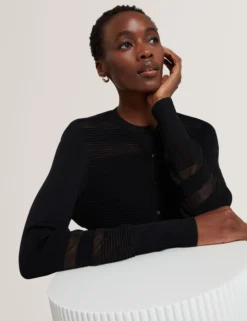Strickjacke mit transparentem Einsatz, schmal geschnitten
