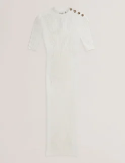 Strickkleid mit Rosenknopf, figurbetont, Midi-Länge
