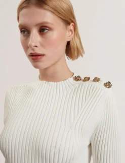 Strickkleid mit Rosenknopf, figurbetont, Midi-Länge