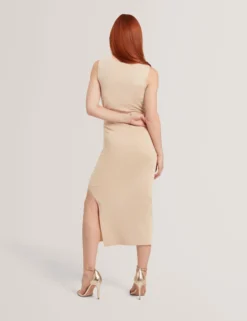 Strickkleid mit Twist-Ausschnitt, Midi-Länge