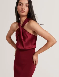 Strickkleid mit Twist-Ausschnitt, Midi-Länge