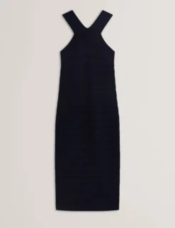 Strick-Midikleid mit Kreuzträger-Bandage und körperbetontem Schnitt
