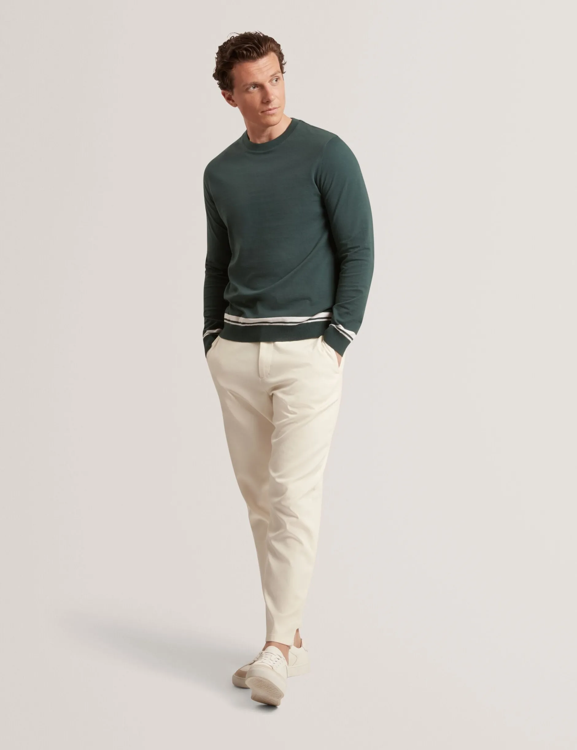 Strickpullover aus Baumwolle mit Blockstreifenbesatz