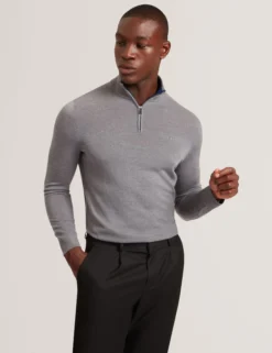Strickpullover aus Merinowolle mit Reißverschlusskragen
