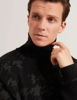 Strickpullover mit Rollkragen und Hahnentrittmuster