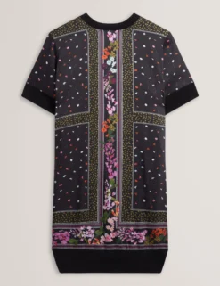 Strick-T-Shirt-Kleid mit Schalprint vorne
