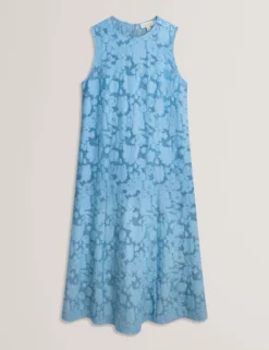 Strukturiertes, ärmelloses Midikleid mit tiefer Taille