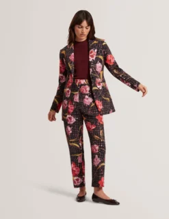 Taillierter Blazer mit Rosenmuster und Sanduhrform