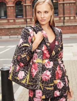 Taillierter Blazer mit Rosenmuster und Sanduhrform