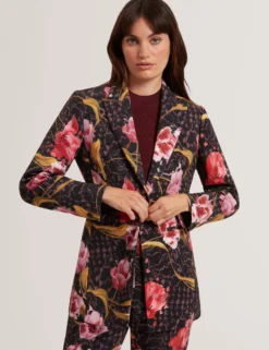 Taillierter Blazer mit Rosenmuster und Sanduhrform