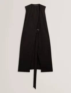 Tailliertes ärmelloses Wickelkleid in Midi-Länge