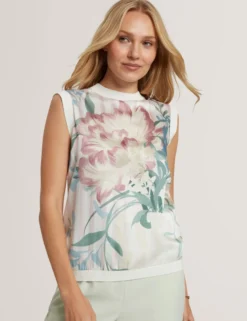 Tanktop mit Blumenmuster vorne, gestrickt