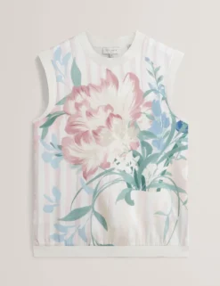 Tanktop mit Blumenmuster vorne, gestrickt