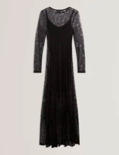 Transparentes Maxikleid aus Spitze mit langen Ärmeln