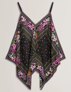 Trägertop mit Schalprint und asymmetrischem Saum