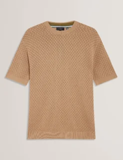 T-Shirt aus Baumwolle mit Diamant-Häkelmuster