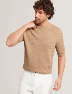 T-Shirt aus Baumwolle mit Diamant-Häkelmuster