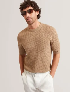 T-Shirt aus Baumwolle mit Diamant-Häkelmuster