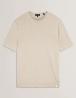 T-Shirt aus Leinenmischgewebe mit gerolltem Saum