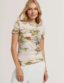 T-Shirt mit Seerosenmuster, tailliert, aus Jersey