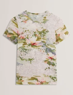T-Shirt mit Seerosenmuster, tailliert, aus Jersey