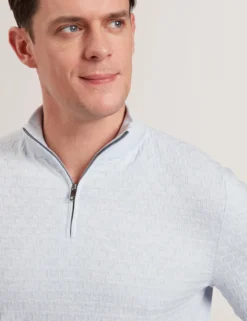 T-Strickpullover mit halbem Reißverschluss und Stehkragen