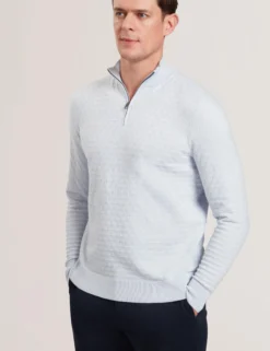 T-Strickpullover mit halbem Reißverschluss und Stehkragen