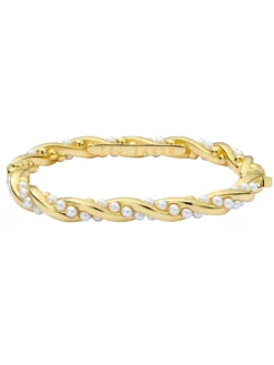 Verdrehter Perlen-Armreif mit Scharnier, Gold