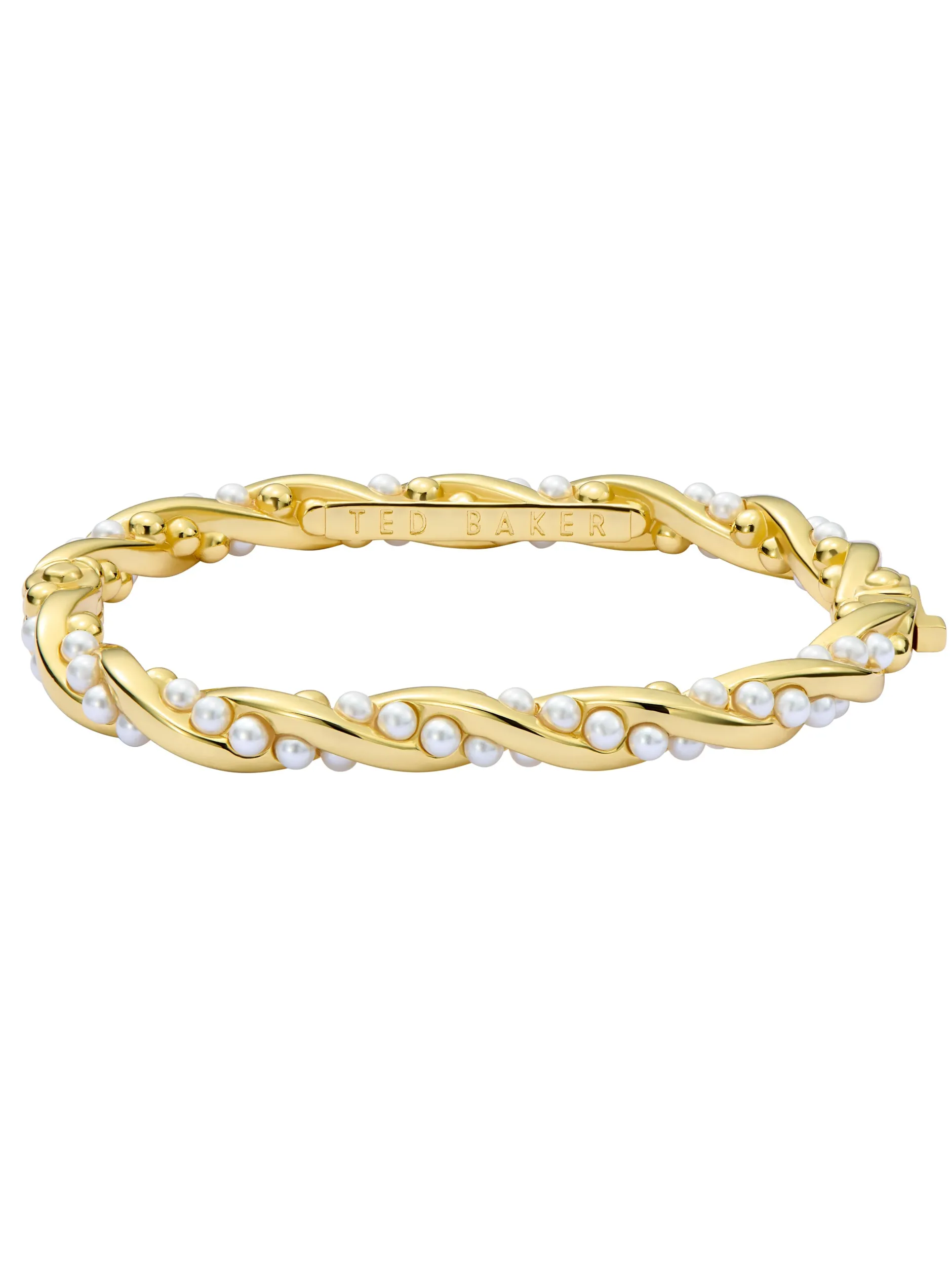 Verdrehter Perlen-Armreif mit Scharnier, Gold