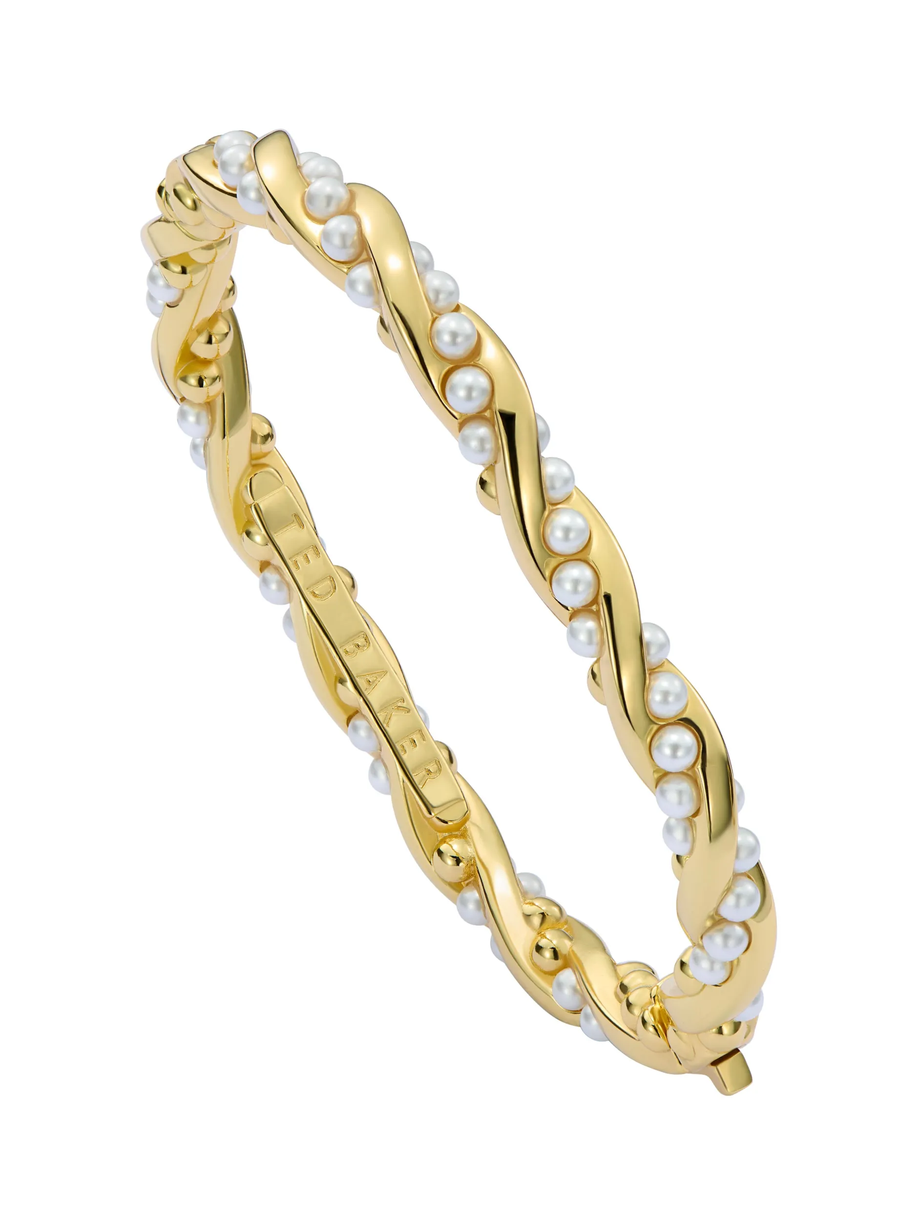 Verdrehter Perlen-Armreif mit Scharnier, Gold