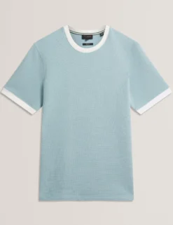 Waffelstrick-T-Shirt mit Kontrastbesatz