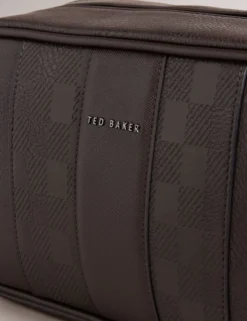 Waschtasche aus Kunstleder mit Karomuster