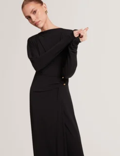 Wickelkleid aus Jersey mit langen Ärmeln, Midi-Länge