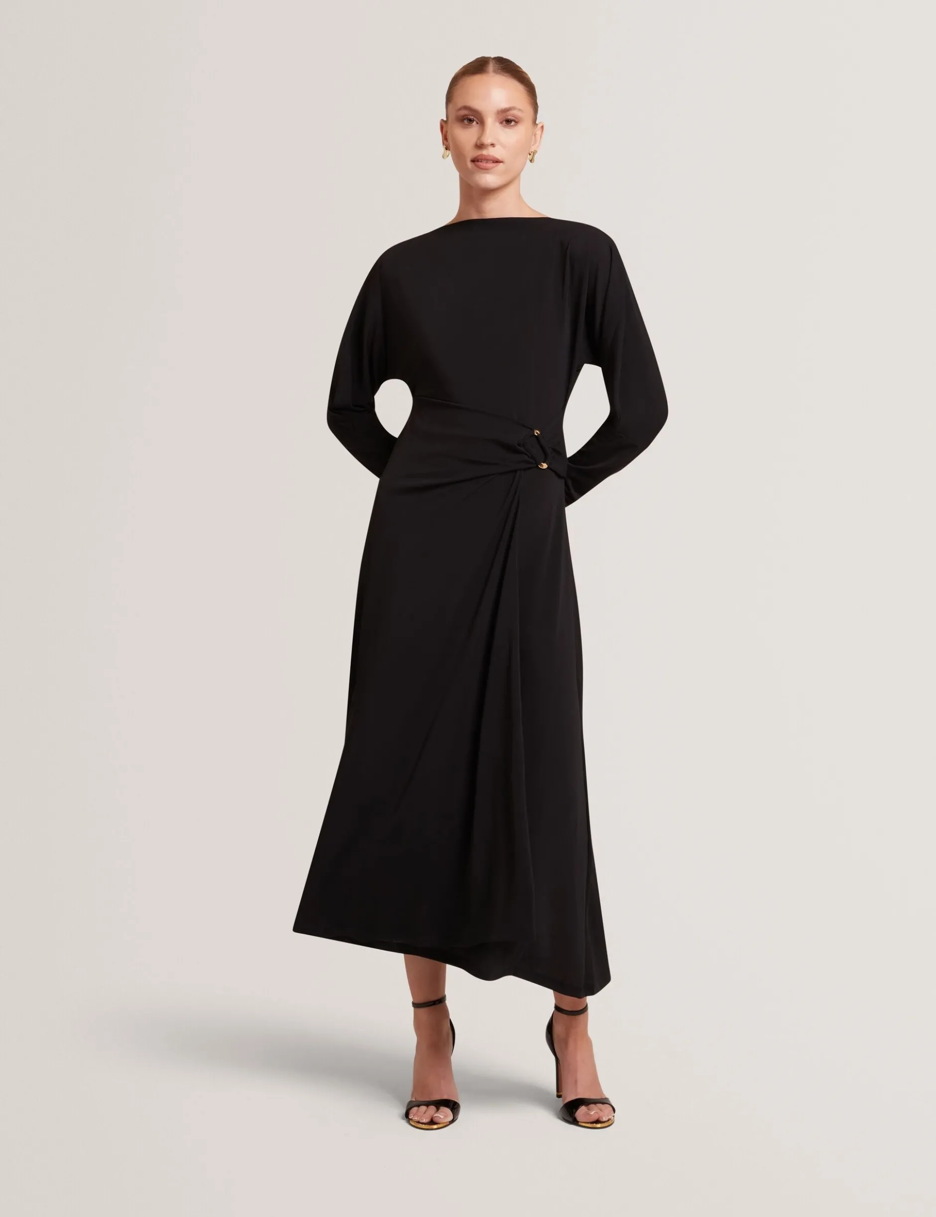 Wickelkleid aus Jersey mit langen Ärmeln, Midi-Länge