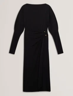 Wickelkleid aus Jersey mit langen Ärmeln, Midi-Länge