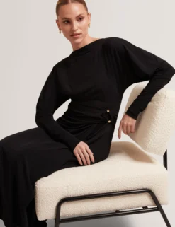 Wickelkleid aus Jersey mit langen Ärmeln, Midi-Länge