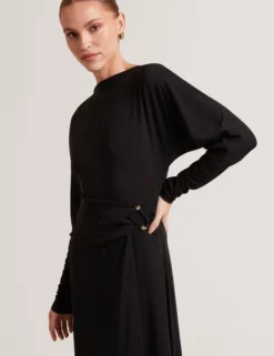 Wickelkleid aus Jersey mit langen Ärmeln, Midi-Länge
