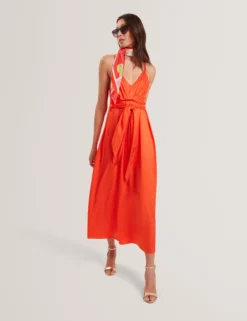 Wickelkleid mit Taillengürtel und Trägern, Midi-Länge